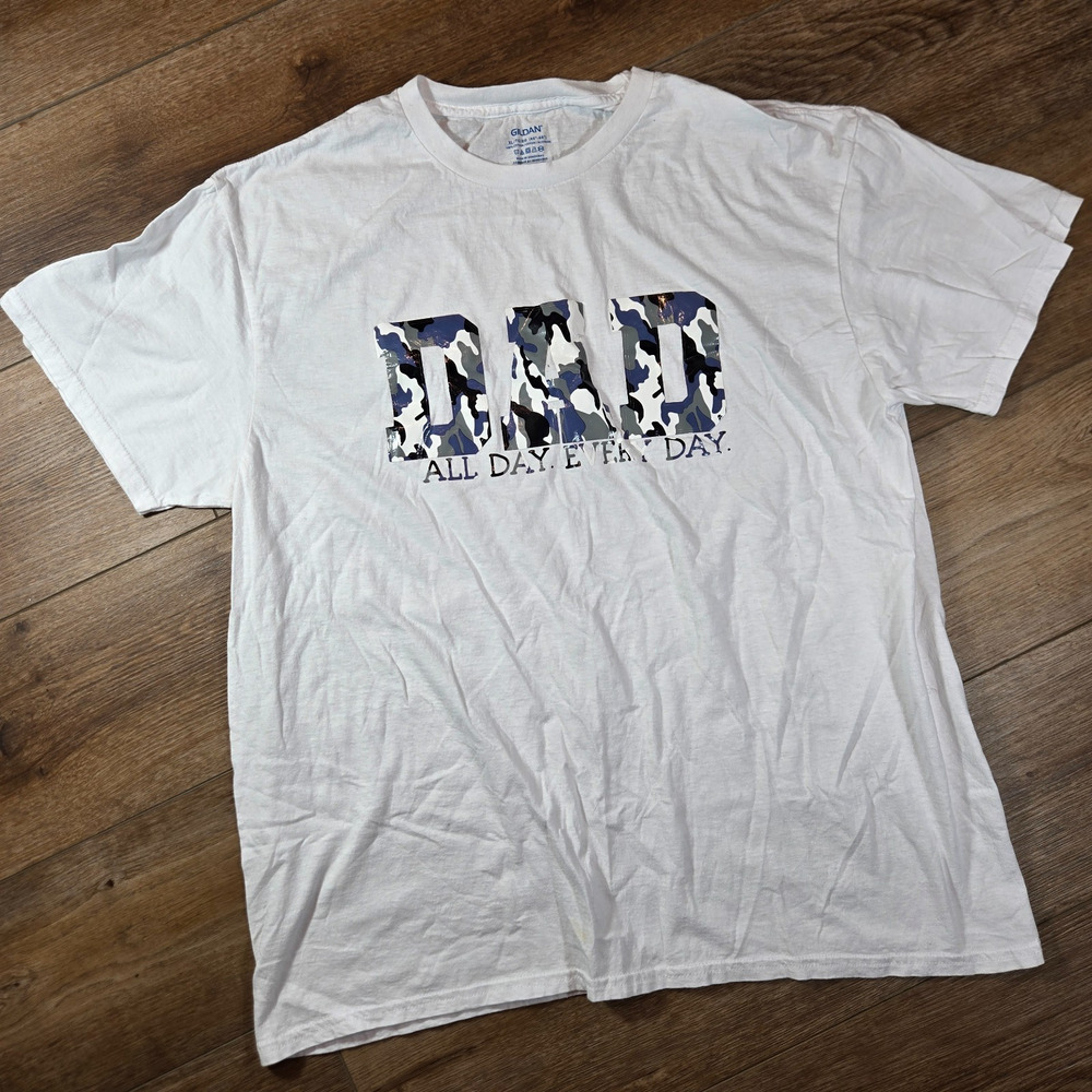 Dad All Day Every Day T Shirt Mens XL White Camo Text Funny Fathers Day Tee